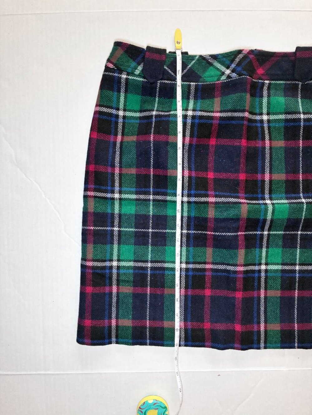 Talbots Petites Wool Blend Plaid Mini Skirt - 12P - Green Navy Pink - Picture 4 of 8